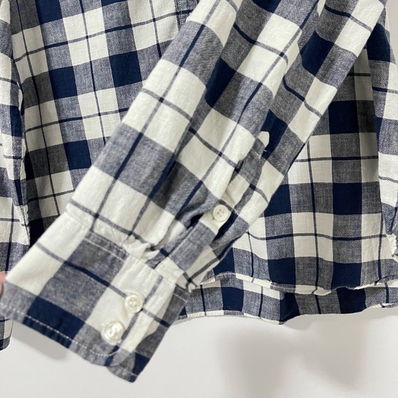 J. Crew Plaid Button Down Blue & White Long Sleeve Women Large - Picture 5 of 6